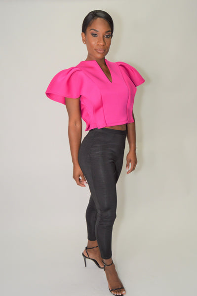 Tulip Butterfly Sleeve Top (Hot Pink)