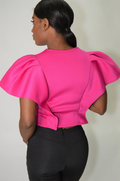 Tulip Butterfly Sleeve Top (Hot Pink)